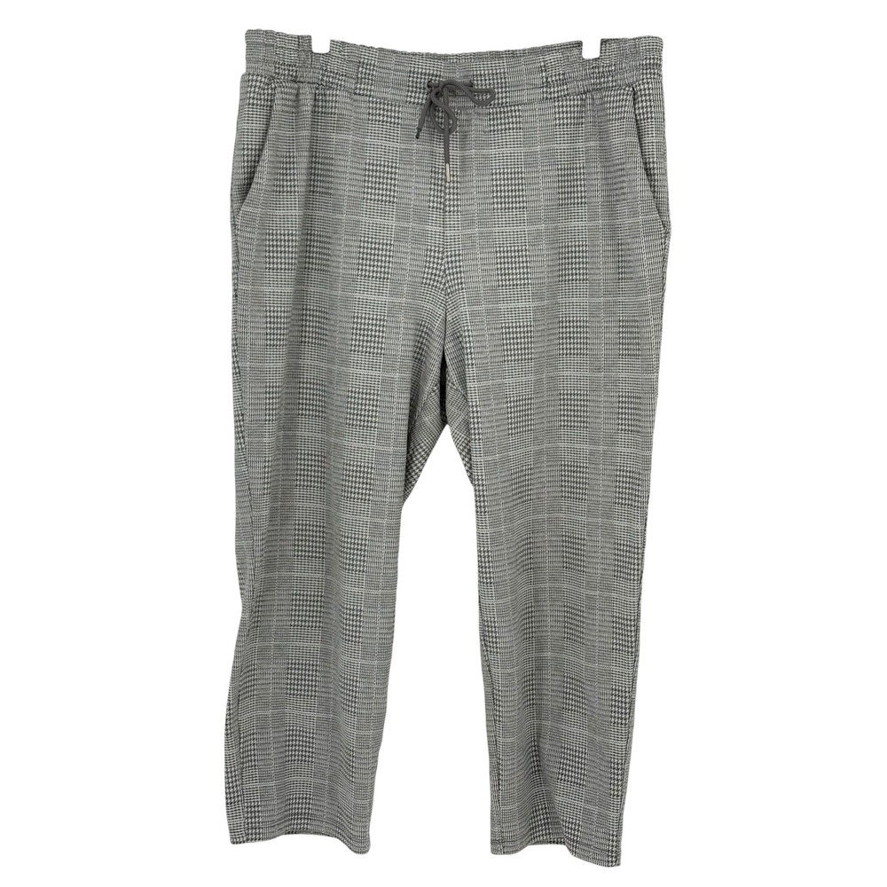 A New Day Plaid Knit Ankle Pants Grey Drawstring Elastic Waist XL